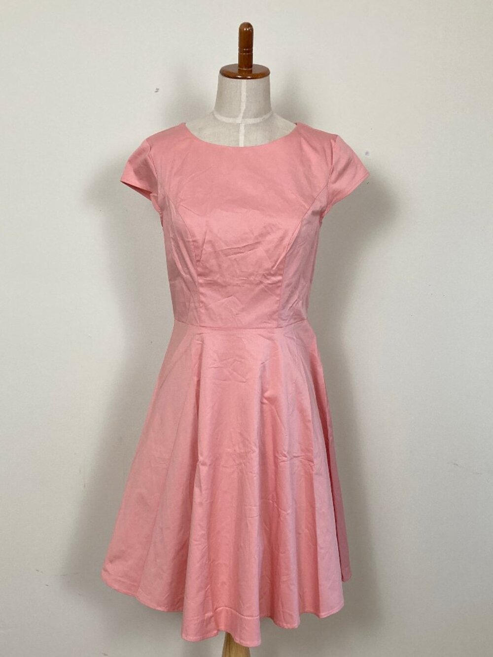 50's retro style pale pink cotton midi fit and flare dress